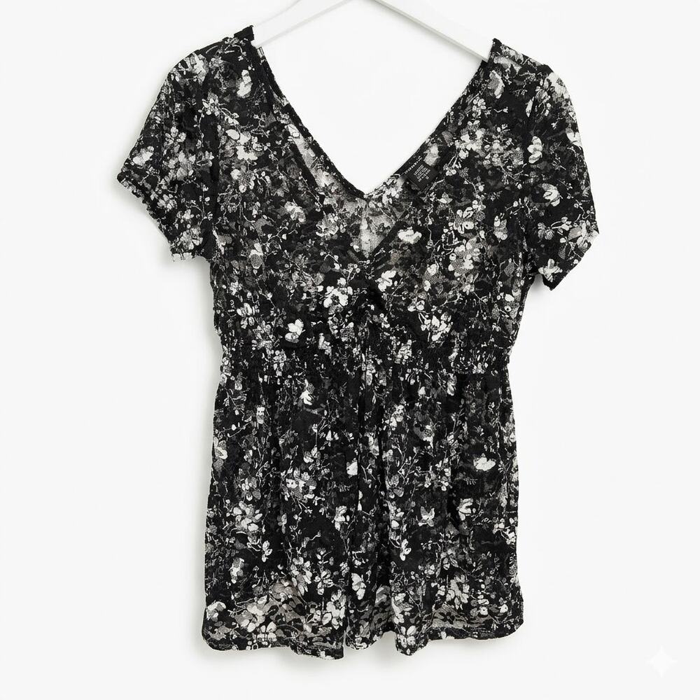 TORRID Black White Floral Lace Babydoll Blouse Top Womens Plus Size 0 (12)